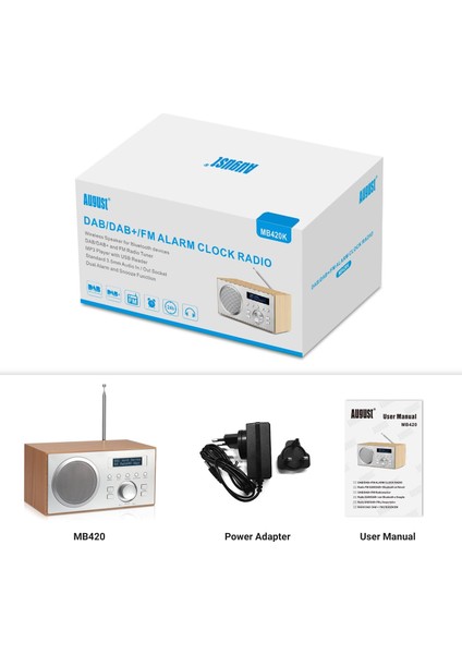 MB420 Dab+/fm Dijital Radyo | Bluetooth, Ahşap Tasarım, 60 Radyo Kanalı, Çift Alarm, Usb/aux Giriş-Çıkış, Hi-Fi 5W Hoparlör, Sleep Timer, LCD Ekranlı Mutfak & Ev Radyosu