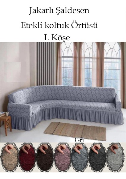 Jakarli Şal Desen L Köşe Koltuk Örtüsü, Esnek Koltuk Kılıfı, Osmanlı Desen (350CM)