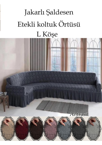 Jakarli Şal Desen L Köşe Koltuk Örtüsü, Esnek Koltuk Kılıfı, Osmanlı Desen (350CM)