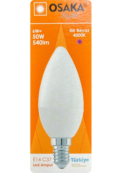 (8 adet) Osaka 6W (50W) Günışığı (4000K) E14 Duylu (Ince Duy) LED Mum Ampul fiyatları