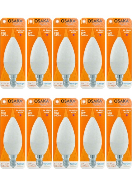 (10 adet) Osaka 6W (50W) Günışığı (4000K) E14 Duylu (Ince Duy) LED Mum Ampul