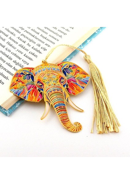 Renkli Fil Şans Tılsımı Kitap Ayracı Metal Ayraç Püsküllü Bookmark AY068