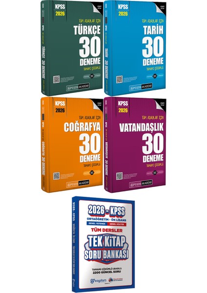 2026 Kpss Türkçe Tarih Coğrafya Vatandaşlık 30 Deneme - Ortaöğretim Ön Lisans Tek Kitap Soru