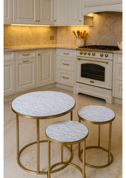 Dekoratif Şık Pvc 3’lü Sehpa Örtüsü Seti Çeyizlik Salon ve Oturma Odası Için Modern Tasarım Takım Silinebilir