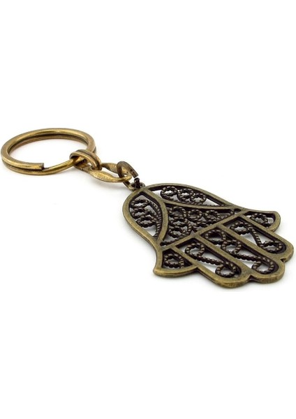 Fatma Ana Eli Desenli Khamsa Bereket Nazar Bronz Metal Anahtarlık KC246