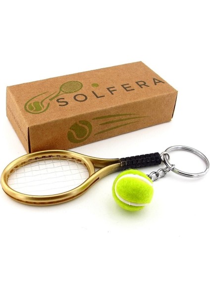 Gold Tone Sarı Tenis Raketi ve Topu Pvc Anahtarlık KC348