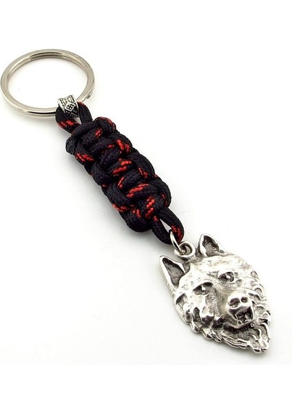 Kurt Suratı Kırmızı Siyah Makrome Örgü Metal Uçlu Anahtarlık KC306