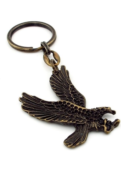 Kartal Yırtıcı Kuş Avcı Eskitme Bronz Antik Sarı Metal Anahtarlık KC259