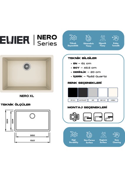 Granit Evye Nero Xl Series Beıge I Bej (Krem) I (61X45.5) modelleri