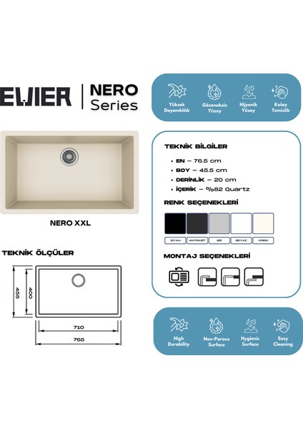 Granit Evye Nero Xxl Beıge - Bej (Krem) I (76.5X45.5) modelleri