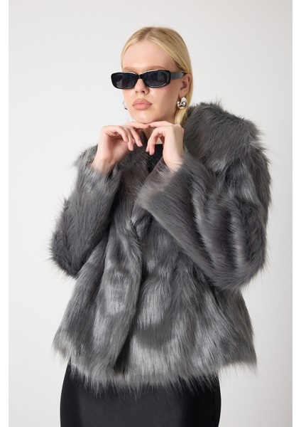 Suni Kürk Şal Yaka Ceket Gümüş modelleri