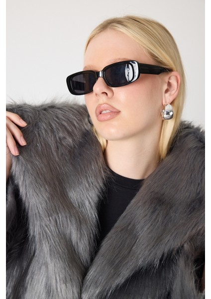 Suni Kürk Şal Yaka Ceket Gümüş