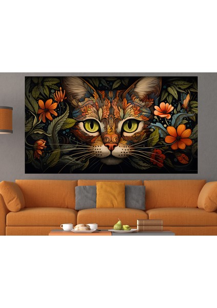 Renkli Desenli Kedi Baskı Kanvas Tablo fiyatları