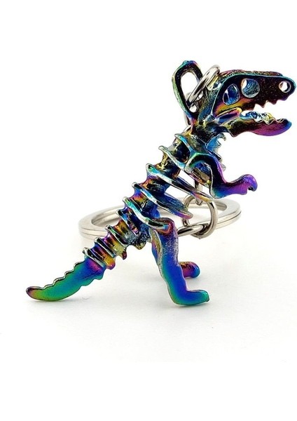 T-Rex Dinozor Iskelet Jurrasic Yanar Döner Renkli Metal Anahtarlık KC174