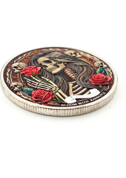 Ebedi Güzellik Prenses Iskelet ve Çiçek Gümüş Renk Metal Hatıra Parası CP059 modelleri