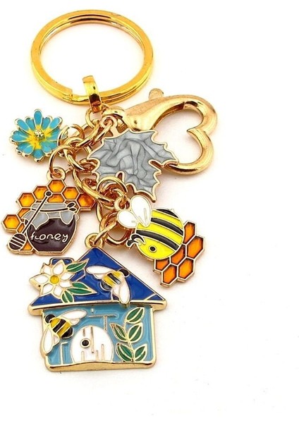 Ev Şeklinde Home Arı Bal Yaprak Bahar Çanta Süsü Charm Anahtarlık KY027 fiyatları