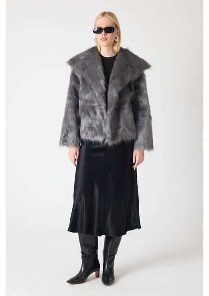 Suni Kürk Şal Yaka Ceket Gümüş