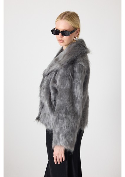 Suni Kürk Şal Yaka Ceket Gümüş fırsatları