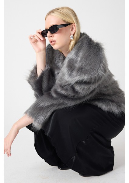 Suni Kürk Şal Yaka Ceket Gümüş indirimleri