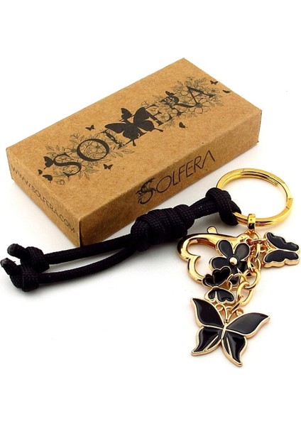 Siyah Kelebekler Doğa Canlılar Siyah Örgülücharm Çanta Süsü Anahtarlık KY002