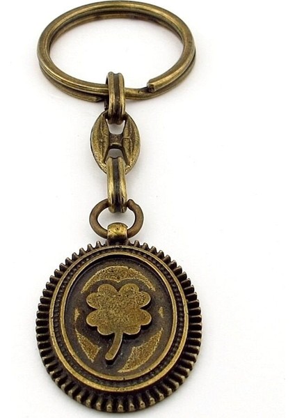 Dört Yapraklı Şans Yoncası Antik Sarı Bronz Eskitme Metal Anahtarlık KC252 modelleri