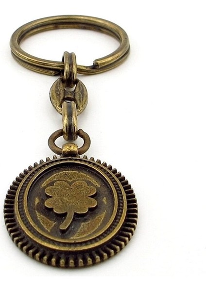 Dört Yapraklı Şans Yoncası Antik Sarı Bronz Eskitme Metal Anahtarlık KC252 fırsatları