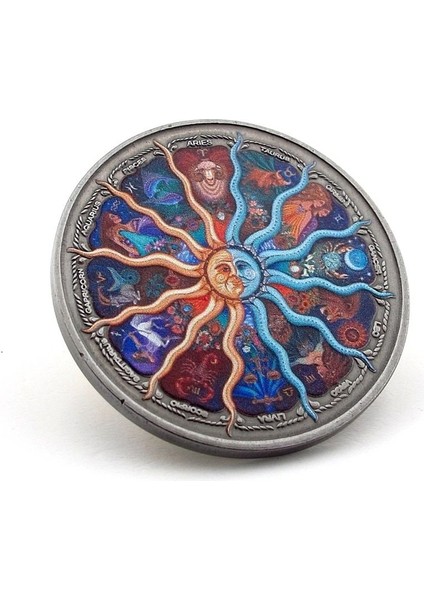 Retro Zodiac Burçlar Haritası Renkli Metal Şans Hatıra Koleksiyon Parası Coin CP019