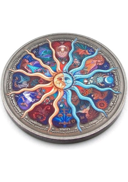 Retro Zodiac Burçlar Haritası Renkli Metal Şans Hatıra Koleksiyon Parası Coin CP019 fırsatları