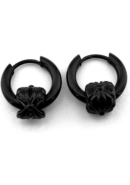 Kabartma Desen Sallantılı Siyah Renk Paslanmaz Çelik Kadın Erkek Küpe ER171