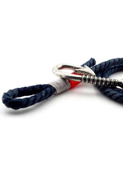 Fisherman Balıkçı Olta Kanca Lacivert Halat Kırmızı Gri Bağlı Üç Sıralı Erkek Bileklik M060A fırsatları