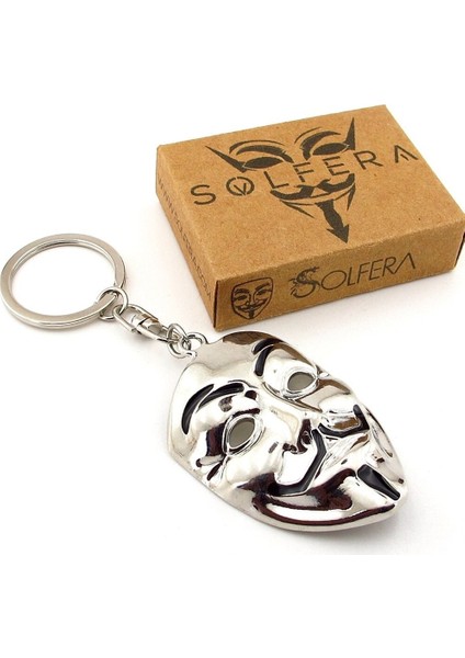V For Vendetta Maske Anonim Gümüş Renkli Metal Anahtarlık KC362