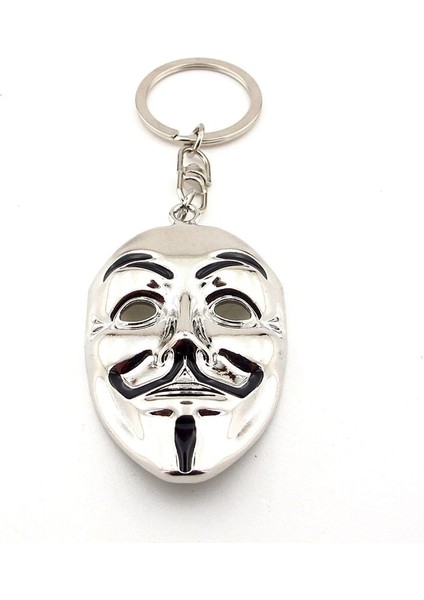 V For Vendetta Maske Anonim Gümüş Renkli Metal Anahtarlık KC362 fırsatları