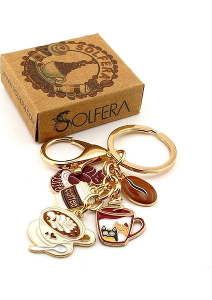 Kahve Sever Latte Kedili Kupa Çanta Süsü Charm Anahtarlık KY015