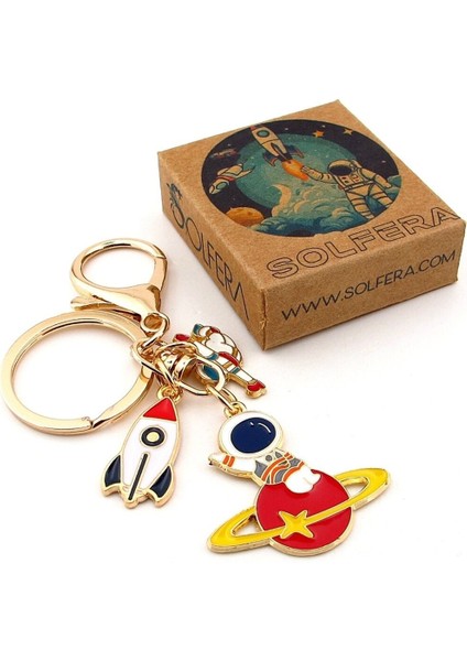 Astronot Uzay Roket Kırmızı Gezegen Anahtarlık Çanta Süsü Charm KC368