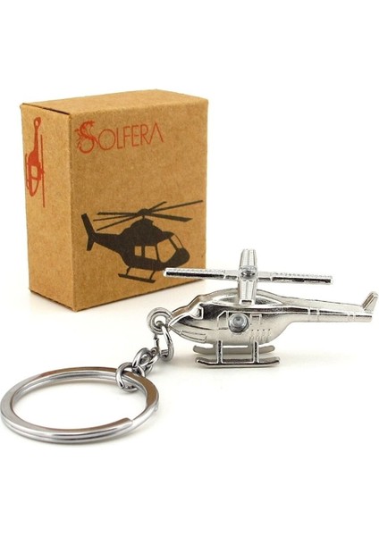 Helikopter Hava Aracı Döner Pervaneli Gümüş Renk Metal Anahtarlık KC284