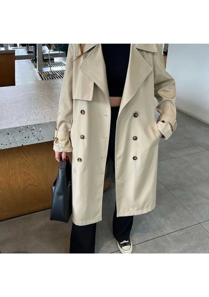Taş Rengi Astarlı Trençkot 38-Taş