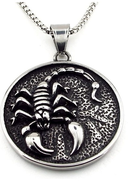 Akrep Kabartma Scoripon Madalyon Titanyum Çelik Erkek Kolye Q0970 fırsatları