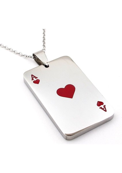 Kupa As Iskambil Poker Paslanmaz Parlak Çelik Erkek Zincir Kolye Q0960