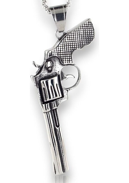 Revolver Vahşi Batı Altıpatlar Tabanca Silah Titanyum Çelik Erkek Kolye Q0974