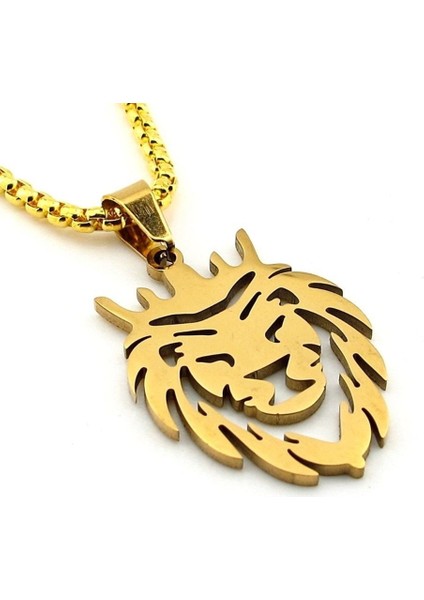Aslan Lion Kral Paslanmaz Sarı Çelik Erkek Kolye Zincir Q0962