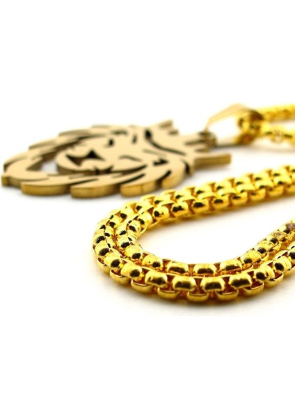 Aslan Lion Kral Paslanmaz Sarı Çelik Erkek Kolye Zincir Q0962 fırsatları