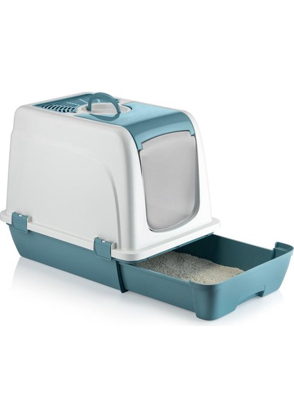 Orta Boy Çekmeceli Kapalı Kedi Tuvaleti Kürek Hediyeli 47 x 39,5 x 55cm