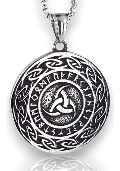Trinity Mitolojik Nordik Viking Sembol Madalyon Titanyum Çelik Erkek Kolye Q0964