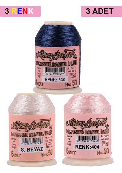 3 Adet Altınbaşak Oya ve Dantel Ipi 20 gr - Royaleks - No: Ş.beyaz - 404 - 530