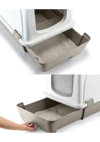 Orta Boy Çekmeceli Kapalı Kedi Tuvaleti Kürek Hediyeli 47 x 39,5 x 55cm