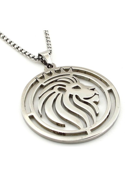 Aslan Lion Kral Paslanmaz Gümüş Renk Çelik Erkek Kolye Zincir Q0963