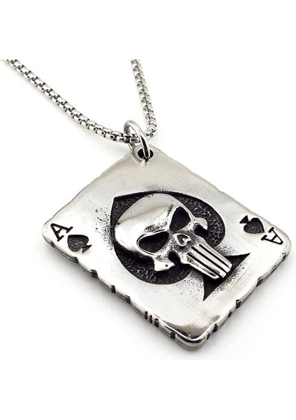 Maça As Kurukafa Iskambil Kartı Poker Titanyum Çelik Erkek Kolye Q0968 fiyatları