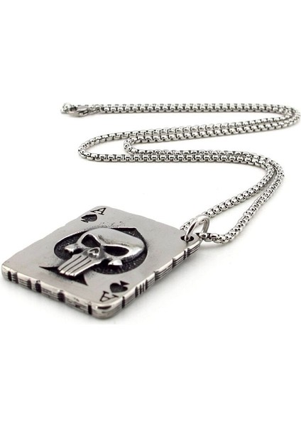 Maça As Kurukafa Iskambil Kartı Poker Titanyum Çelik Erkek Kolye Q0968 modelleri