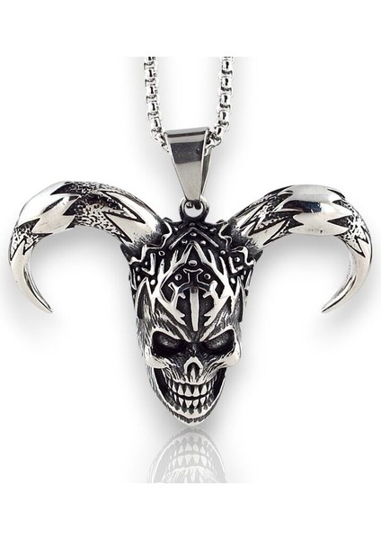 Diablo Çift Boynuzlu Gotik Tasarım Titanyum Çelik Erkek Kolye Q0969