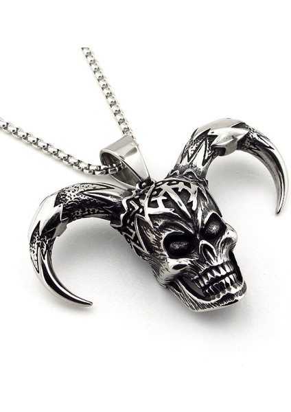 Diablo Çift Boynuzlu Gotik Tasarım Titanyum Çelik Erkek Kolye Q0969 fiyatları
